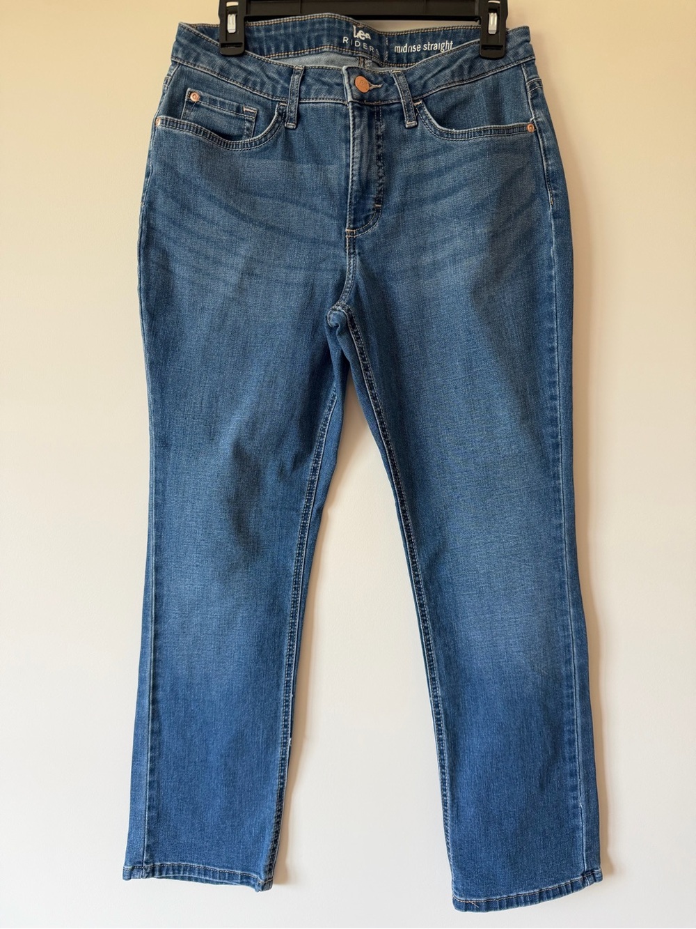 Lee Riders Midrise Straight Leg Jeans Size 10P Blue Stretch Petite